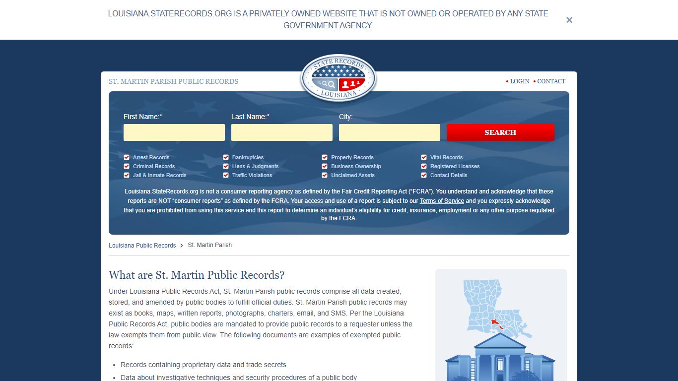 St. Martin Parish Arrest, Court, and Public Records | StateRecords.org