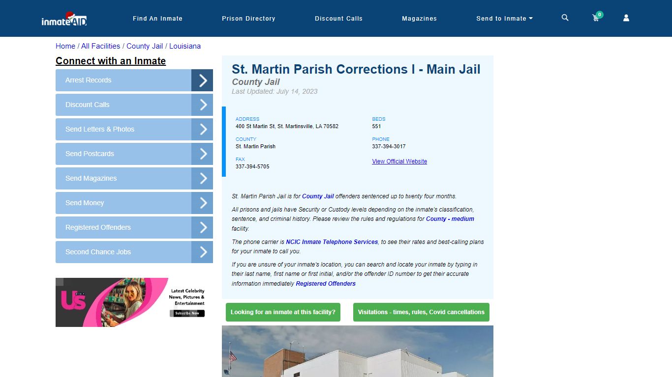 St. Martin Parish Corrections I - Main Jail - Inmate Locator - St ...