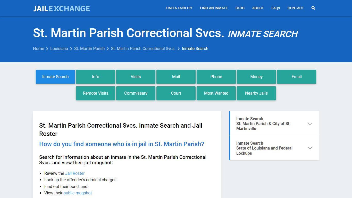 St. Martin Parish Correctional Svcs. Inmate Search - Jail Exchange